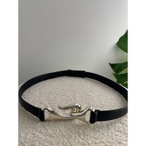 Vintage Chico's Womens Black S/M Genuine Leather Silver-Tone Hook Buckle Belt